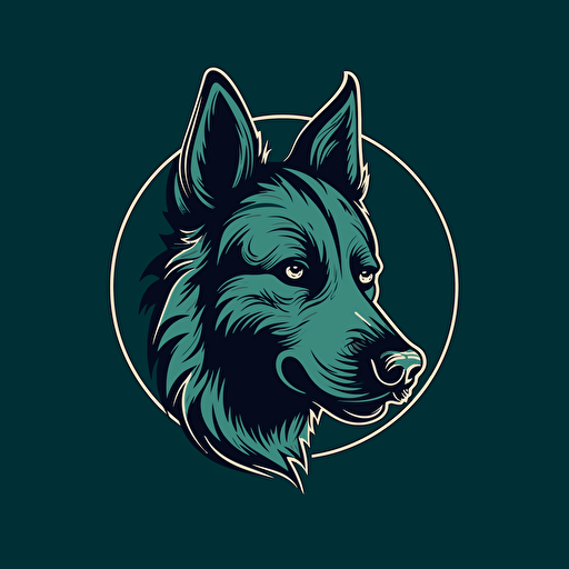 A vector logo of a German Shepherd for a dog grooming business, simple, memorable, competent, reliable, hard-working, successful, intelligent, blue, dark green