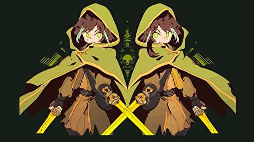 flat vector art, twin Jedi, green and yellow colors, brother and sister