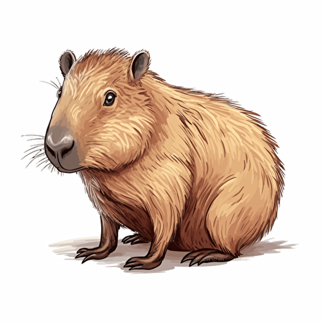 a cute cartoon style capybara, hand drawn, highly detailed, vector artwork, contoured with white background
