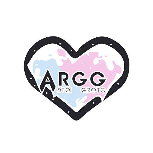 ARTG, simple heart shape logo in one color and wordmark inside, 2D flat simple logo, light color, vector, cute, illustrate