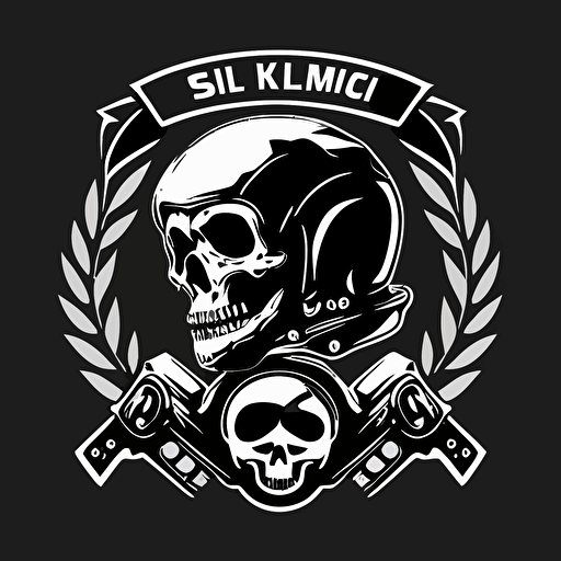 motorcycle club logo, BMW R100 and skeletor, simple vector, black and white