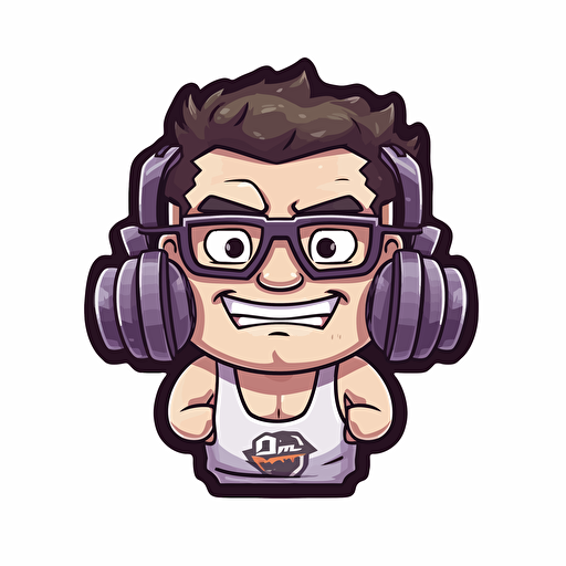 a video gamer nerd with glasses and wearing a video game headset doing dead lifts with heavy weight fighting through the pain because he knows it will make him stronger, sticker, cartoon, 2D, Vector, contour, white background, detailed, s
