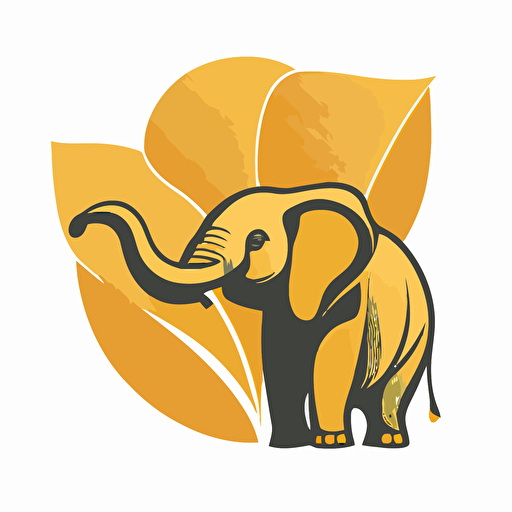 flat vector logo, elephant trunk holding a flower, must contain the color gold