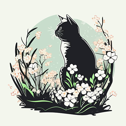 cat, spring, vector logo, vector art, simple, cartoon, 2d, white bg, outline