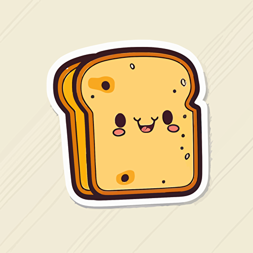 kawaii cute piece of toast buttering itself, sticker, thick outline, 2d, vector
