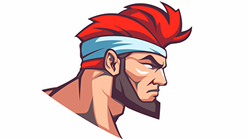 logo Muscle man in vectorial with red bandana on the head floating with the wind white background