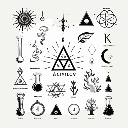 alchemy symbols, hand drawn vector, white background, minimalist