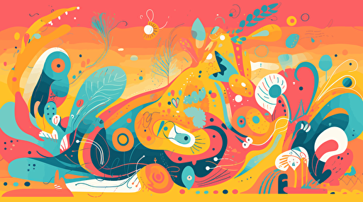 Funny abstract vector design, quirky shapes and patterns forming a whimsical creature, vibrant, cheerful color palette, lighthearted, amusing atmosphere, Vector illustration, Adobe Illustrator,