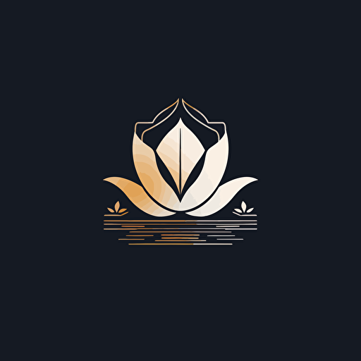 modern iconic logo of a house inside a lotus flower, white vector, on black backgroung
