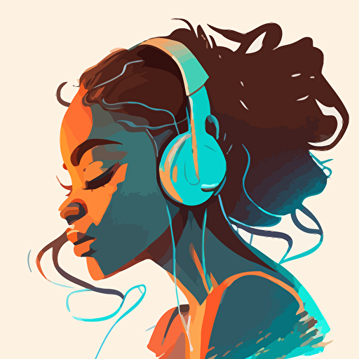 someone listening to headphones with eyes closed by glen keane, 2d vector art, flat colors