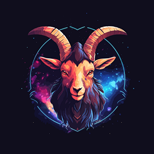 a hyper-detailed vectored logo of a goat in deep space