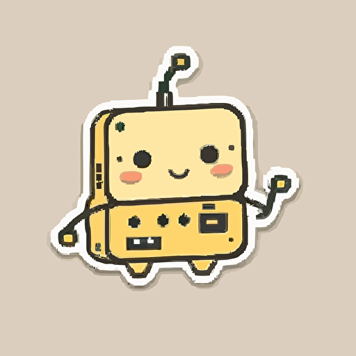 vector sticker style, kawaii cute, small smiling robot yellow pastel tones