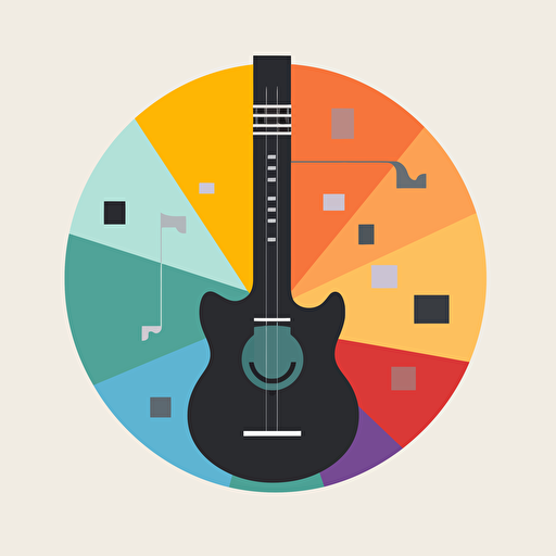 a vector illustration of a guitar with a pie chart on its body, showing the distribution of music genres in a dataset. The illustration is done in a flat and minimalist style, with solid colors and simple shapes. The illustration conveys a sense of simplicity, clarity, and proportion