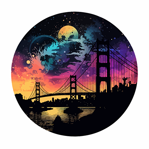 colorful vector art, galaxy san francisco shilouette