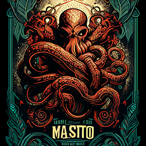 majestic octopus poster, vector, in the style of Martin Ansin + Dan mumford + Shepard Fairey
