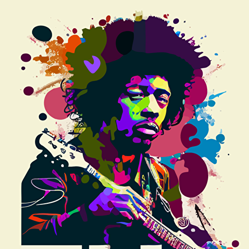 jimi hendrix playing guitar by glean keane, 2d vector art, flat colors
