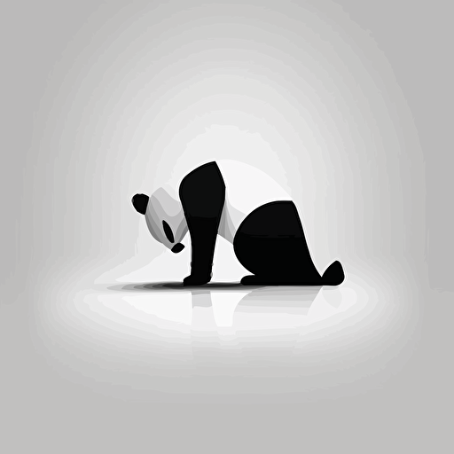 an abstract panda icon. Panda in downward dog pose. Behind angle. Black and white vector. Minimal. Simple. Clean. No detail. No texture. Abstract. Basic.