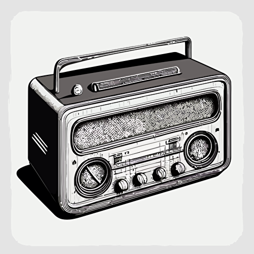 retro stereo, simple line drawing, vector style, black and white