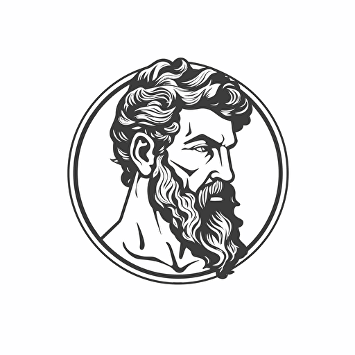 Alpha male ancient greek stoic illustration, frontal, minimal, outline strokes only, black and white, logo, vector, minimallistic, white background
