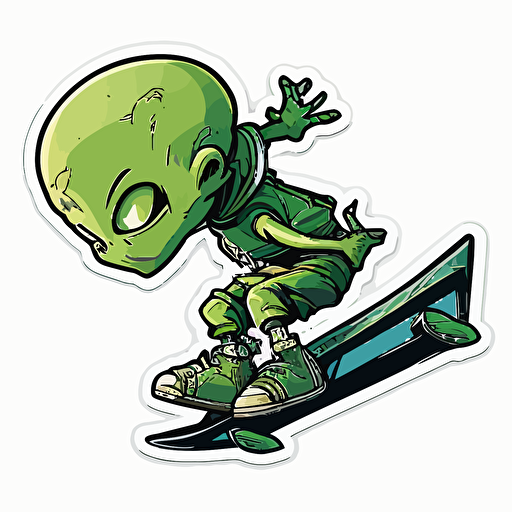 green alien doing parkour, Sticker, Adorable, Saturated Colors, Gothic, Contour, Vector, White Background, Detailed