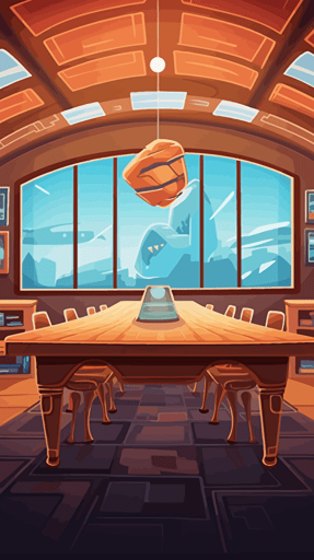 futuristic classroom with african art and vector teletransport over the table