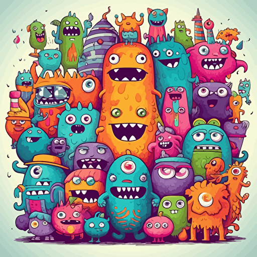 vector , brightly coloured monsters, adorable, vivid