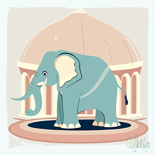 elephant in zoo, majestic, children's book disney style, flat colors, 2d, vector, white background