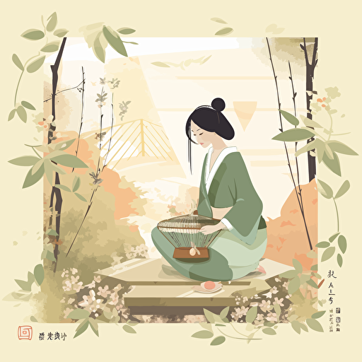 Create a vector image capturing the essence of May in Japan, featuring scenes of freshly harvested bamboo shoots. Incorporate the delicate beauty of the season with soft pastel colors and intricate details. Let the image evoke a sense of renewal and anticipation for the warmer months ahead.