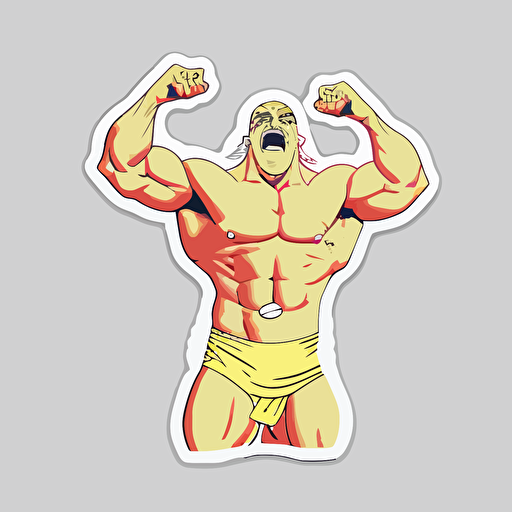 Hulk hogan, Sticker, Excited, Textured, Anime, Contour, Vector, White Background, Detailed