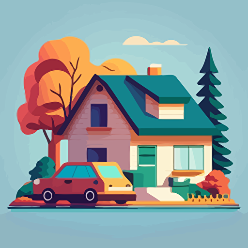 vector illustration, house, car, icon, simple