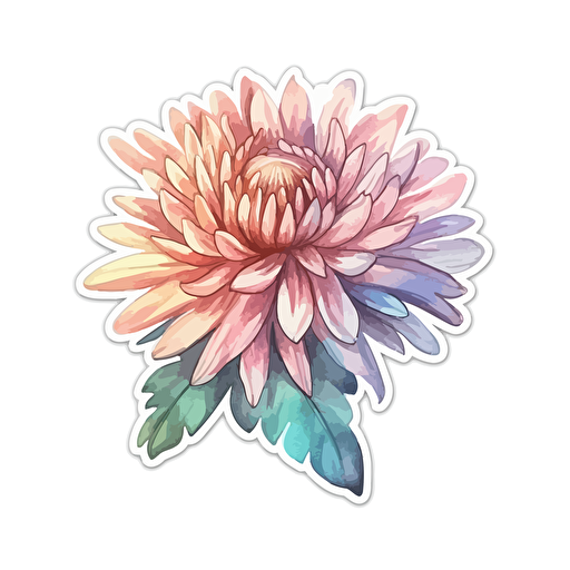 watercolor vector illustration boho chrysanthemum sticker white background