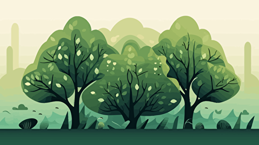a simple stacked trees and nature illustration. Artsy flat vector illustration,. This visual incorporates the vibrant green colors . it must be a footer and the top of visual 2/3 must be white