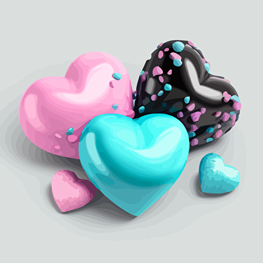 candy coated, a pink heart, a baby blue heart and a chrcoal heart, fancy, vector