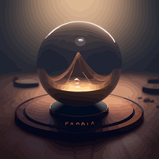 an illustrated scene of a magic ball with a figma logo inside on a table surface. vector, moody