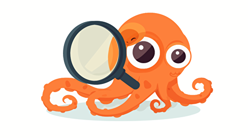 simplified flat art vector image of octopus on white background, magnifying glass