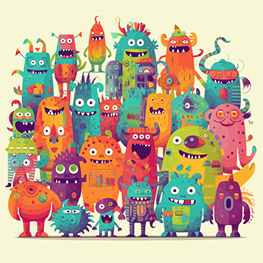 vector , brightly coloured monsters