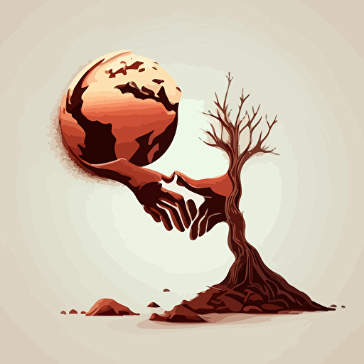 two arms shake hands coming out of the earth, vector style