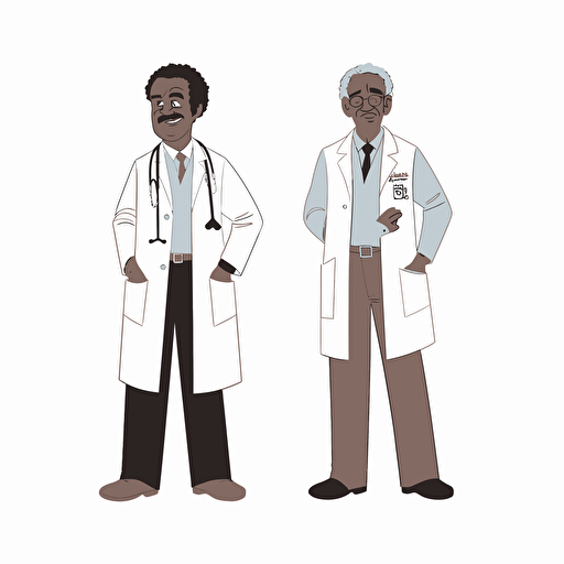 black doctors wearing lab coats [walt disney + pixar,+studio ghibli fusion] vector art, flat color, 2d on white background