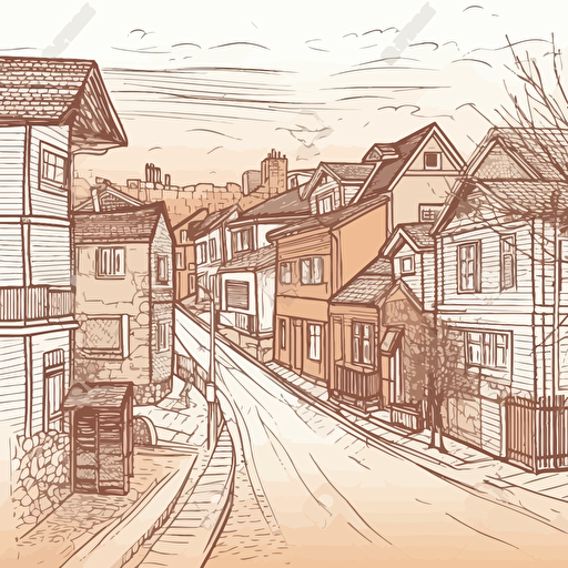 Street with houses, children's illustration, not detailed, vector line