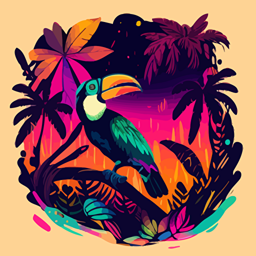 vector illustration of a music singing toucan::colorful, vaporwave colors, no background, vector design