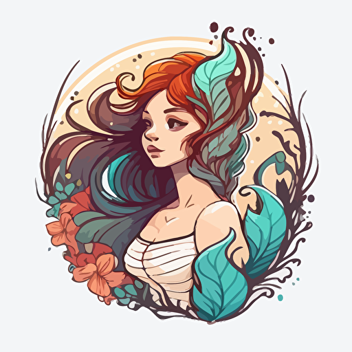 mermaid, magical creature, icon, premium vector art, white background, no splash background, adobe illustration tracing, svg,