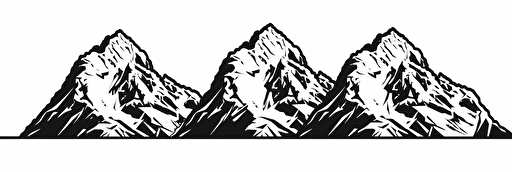 snow covered mountains vector wall art, black and white only