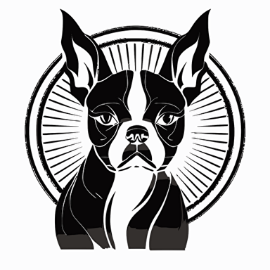 art deco style company logo of a vectorized boston terrier outline black and white vectorized