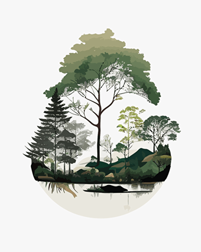minimalist vector art, beautiful, pristine, lush nature, centered and isolated in the middle, white background