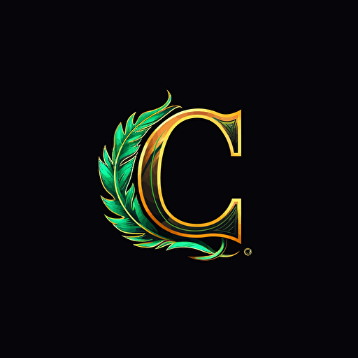 a modern clothing logo with green and yellow colors using minimalist elements like letters C. The logo is made in 2D vector and is on a black background.