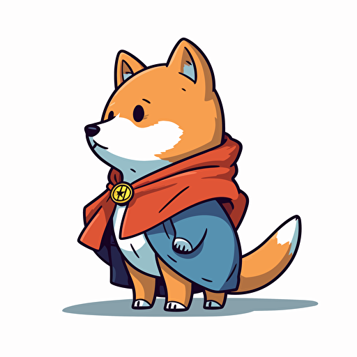 2/3 left side profile shot, cartoon anime 2d, Shiba Inu super man, standing, gummy colors, Vector illustration, white background