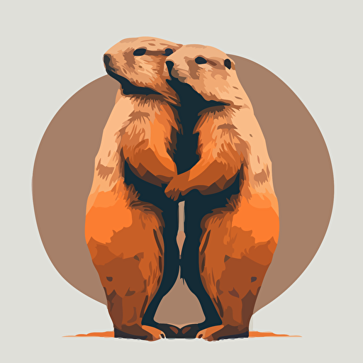 simplistic vector of two marmots on their hind legs hugging each other