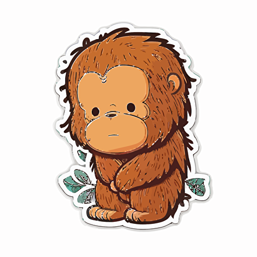 Orangutan, Sticker, Cute, Kawaii, Pastel, Digital Art, Contour, Vector, White Background, Detailed