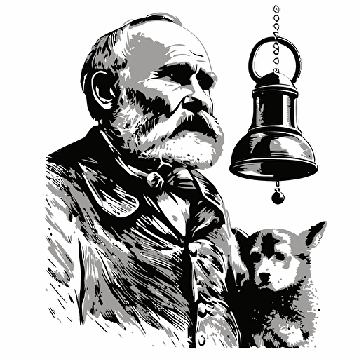 Ivan pavlov ringing a bell black and white vector style, white background