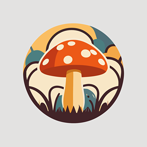 mushroom emblem logo, Tom Whalen, flat, whimsical, Minimal, Contour, Vector, White Background, Detailed ar 1:1